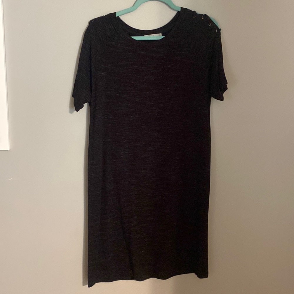Black tshirt dress with shoulder detail